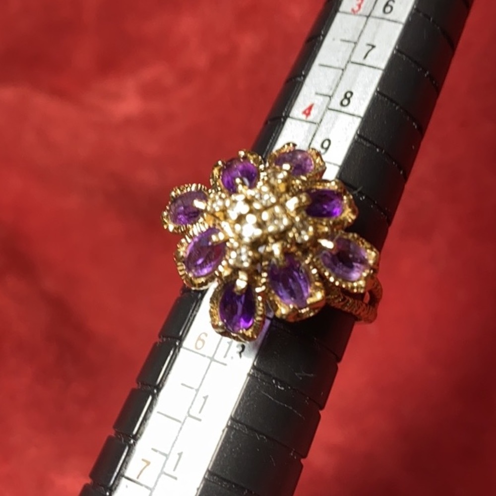 14K Gold Romany Amethyst & Diamond Cocktail Ring 5